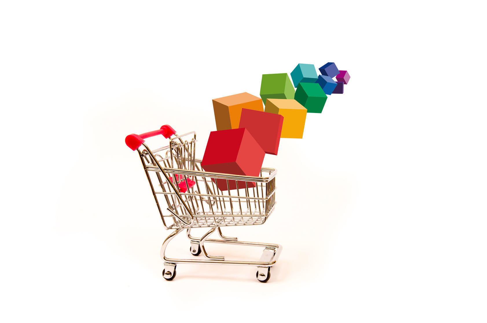 64061544 - conceptual vision of purchases, shopping cart with packs